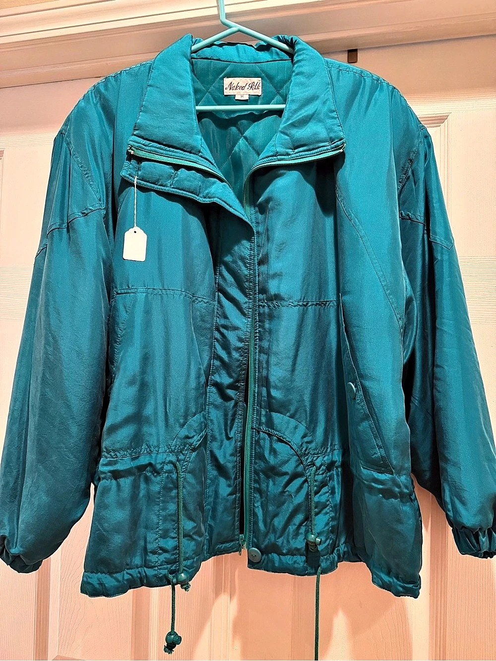 Vintage Turquoise Naked Silk Quilted Utility Jacket Blue Medium